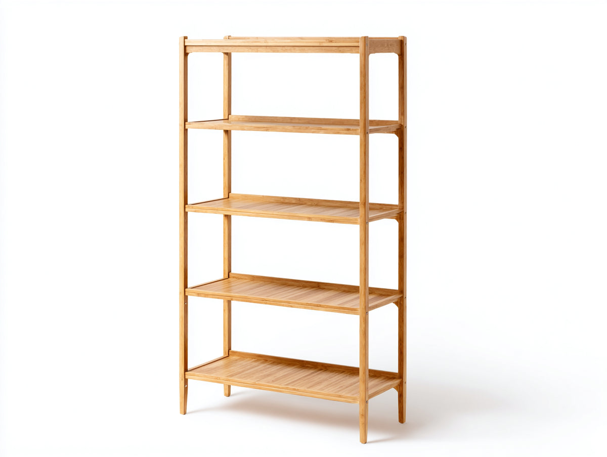 Bücherregal-Holz-86×34×175 cm-Honigbraun-fünf Ablagen im offenen Rahmendesign fürs Arbeitszimmer