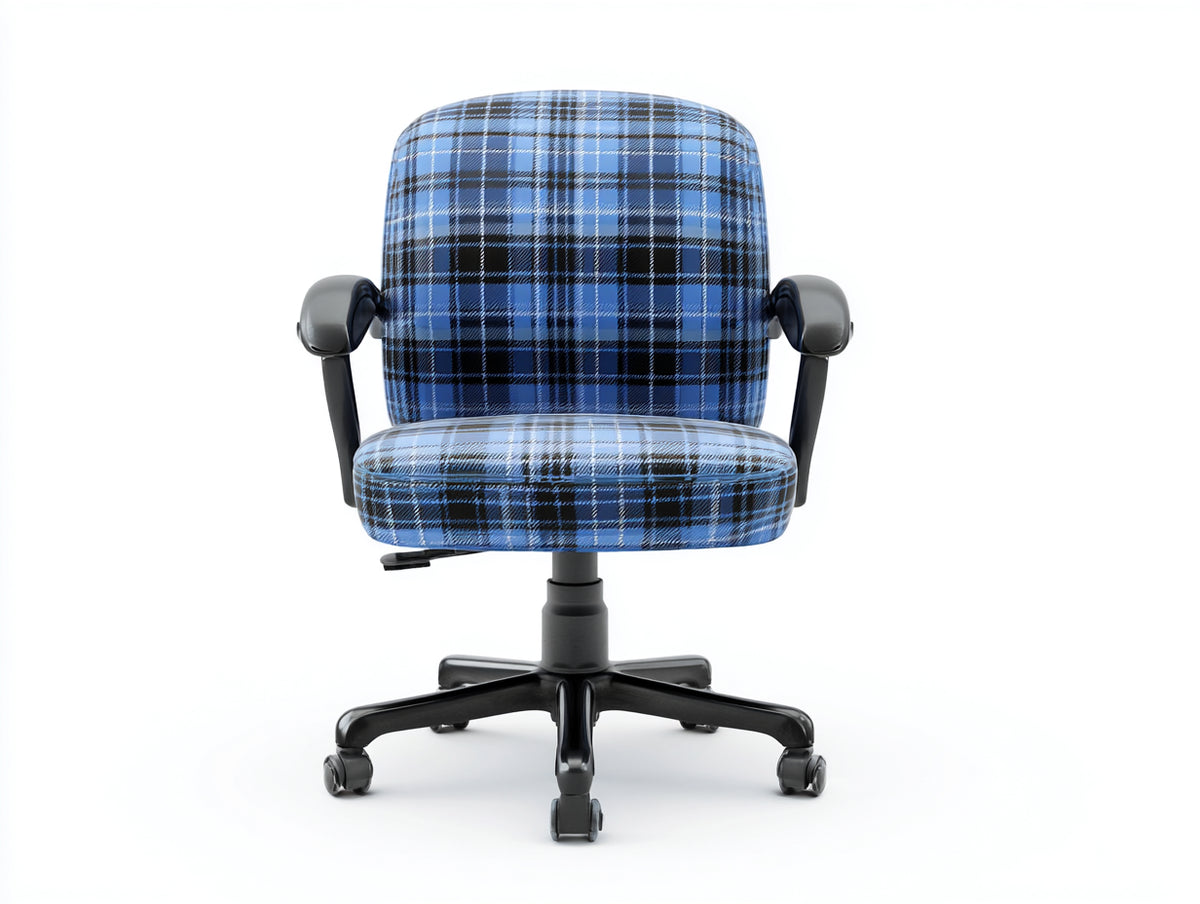 Computerstuhl aus Karostoff 70×68×92–102 cm – Hellblau Schwarz – breite Polsterung mit Sitzhöhenverstellung fürs Arbeitszimmer