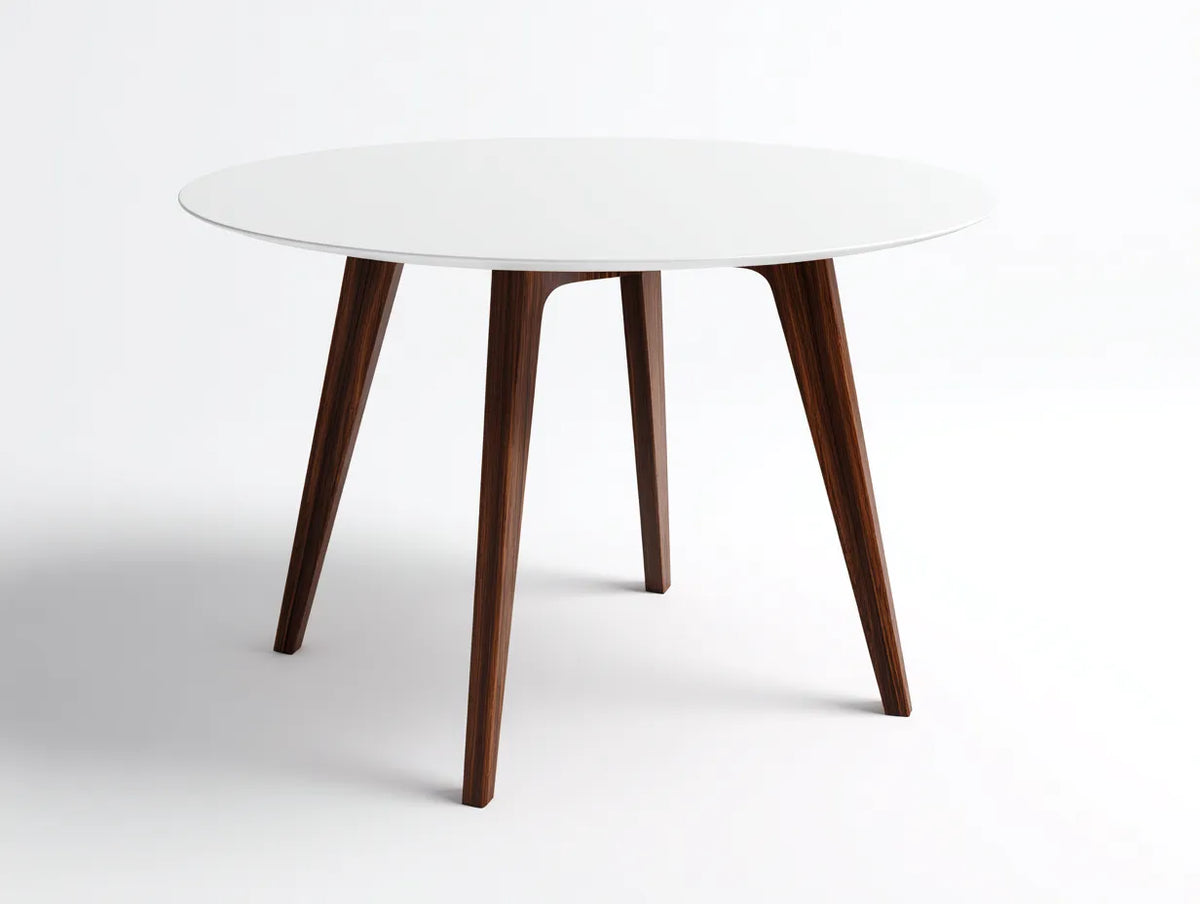 Table à manger ronde en bois 110×110×75 cm - blanc/marron foncé - style contemporain