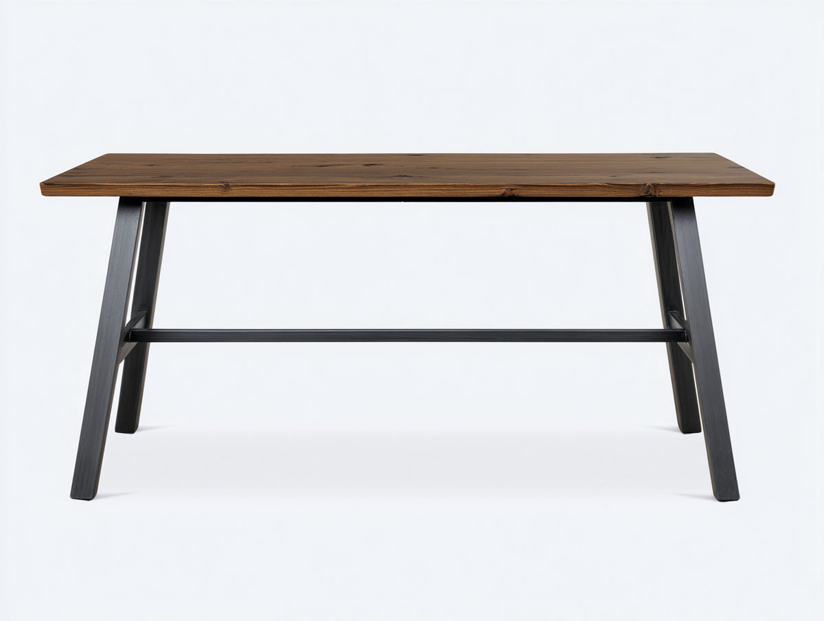 Schreibtisch-Holz-Metall-130×55×76 cm-Dunkelbraun/Schwarz-industrielles A-Gestell fürs Arbeitszimmer