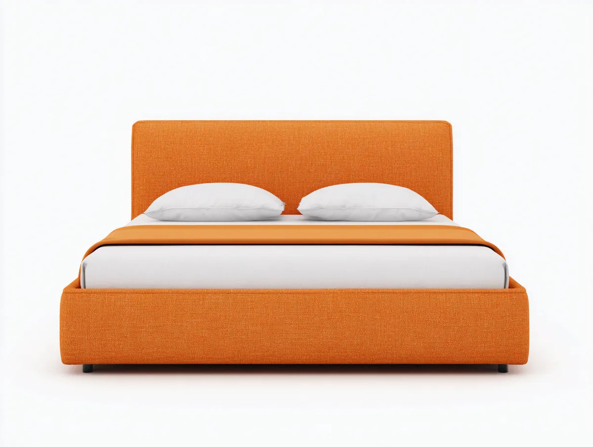 Lit double tapissé 210×165×105 cm - orange/noir - style minimaliste contemporain