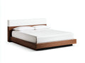 Lit double en bois et tissu 220×170×110 cm - marron et blanc - plateforme basse avec tête de lit rembourrée