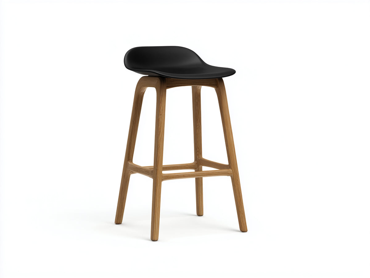 Barhocker-Holz-Metall-48×42×78 cm-Natur/Schwarz-geschwungener Sattelsitz für Hausbar