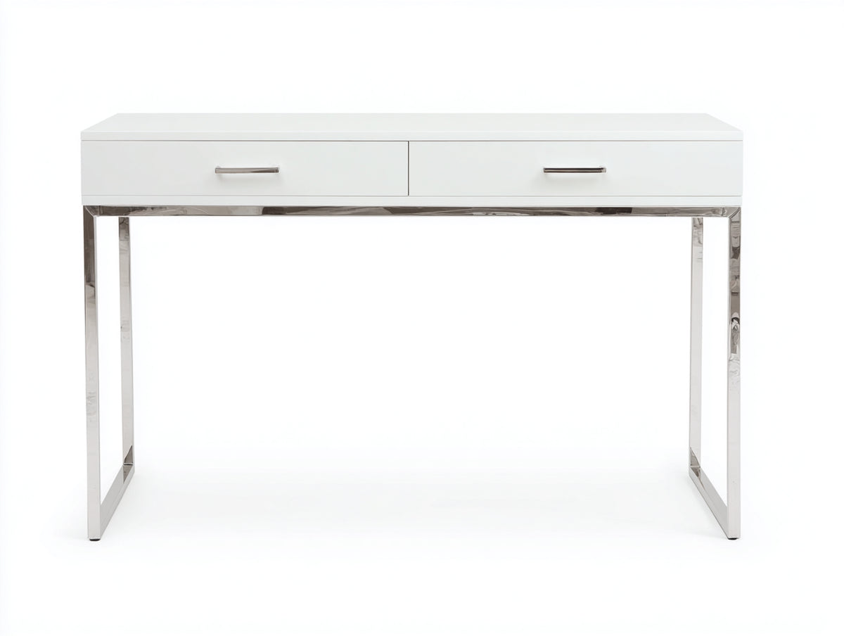 Schreibtisch-Holzwerkstoff und Stahl-125×55×76 cm-Weiß Chrom-zwei Schubladen fürs Arbeitszimmer