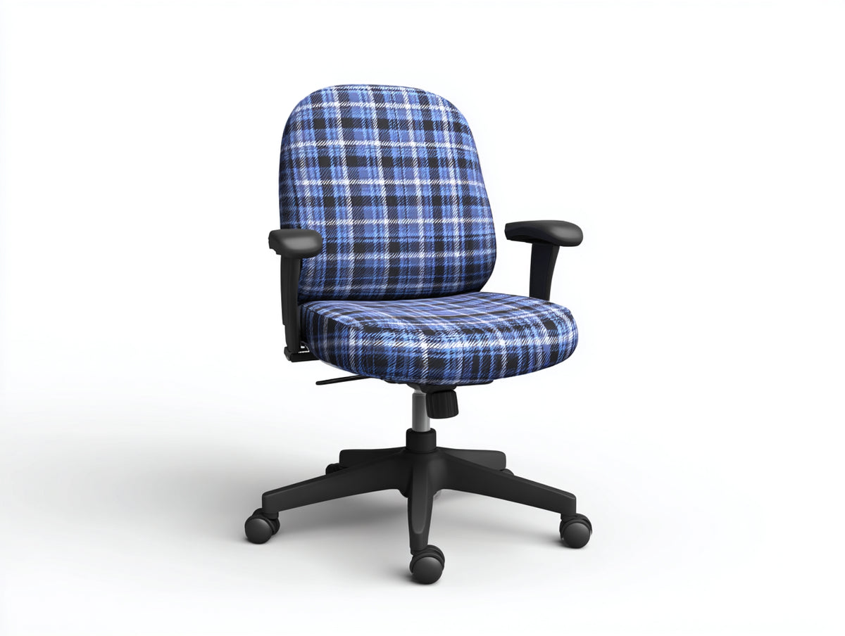 Computerstuhl aus Webstoff 68×67×96–106 cm – Blau kariert Schwarz – Wippfunktion fürs Arbeitszimmer