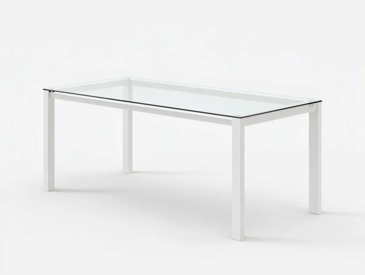 Table à manger extérieure métal et verre 150×90×74 cm - blanc et transparent - terrasse moderne