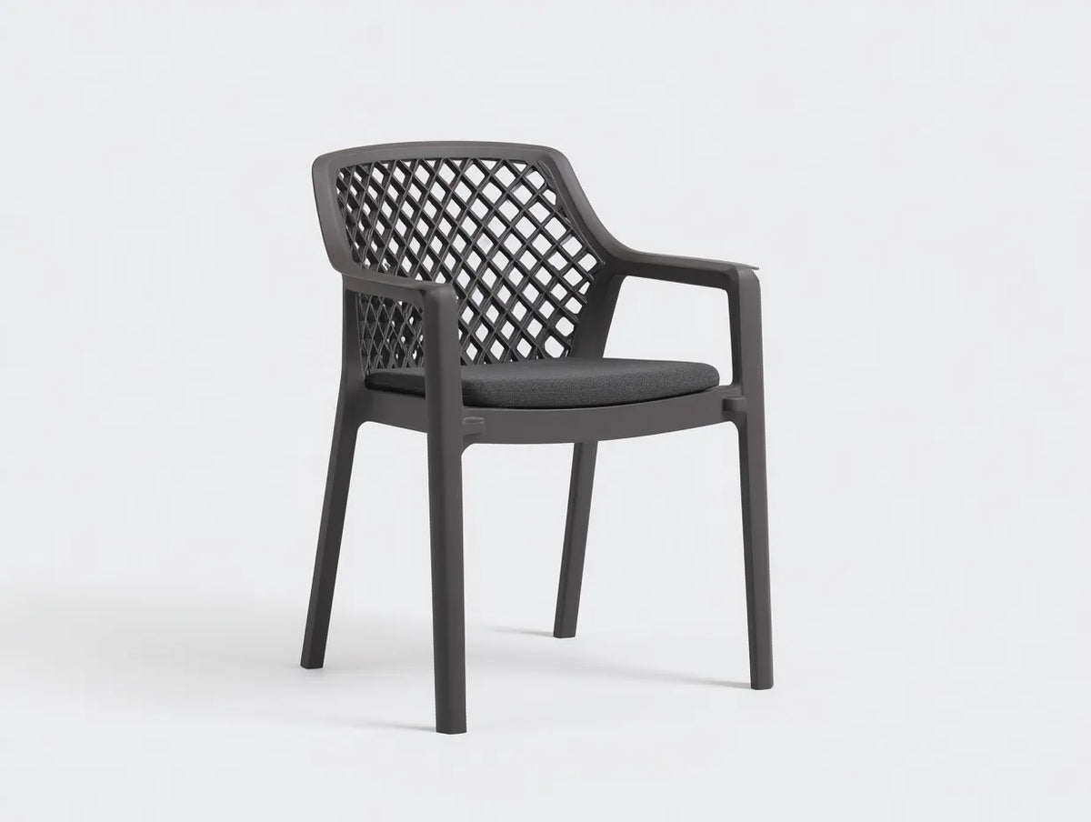 Chaise d'extérieur en plastique et tissu 58×59×82 cm - gris foncé - balcon style contemporain