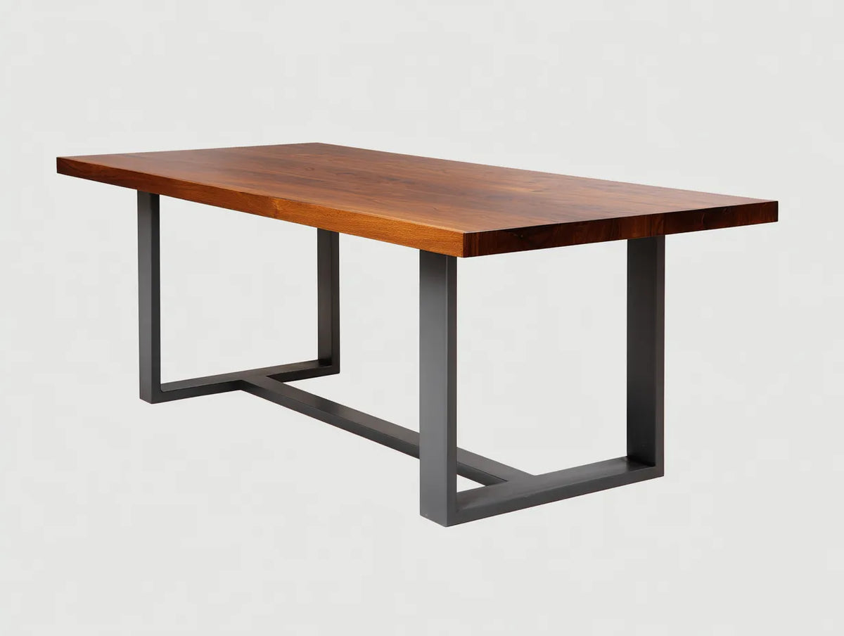 Table à manger bois et métal 180×90×75 cm - marron/noir - style industriel