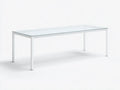 Table à manger extérieure en verre et métal 220×90×75 cm - blanc et transparent - style contemporain