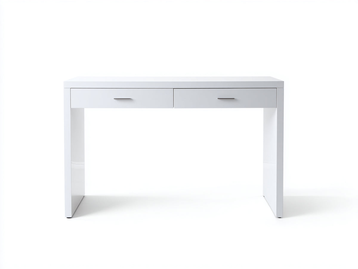 Schreibtisch-Holz-Metall-110×50×76 cm-Weiß/Silber-kompaktes Rahmendesign fürs Arbeitszimmer