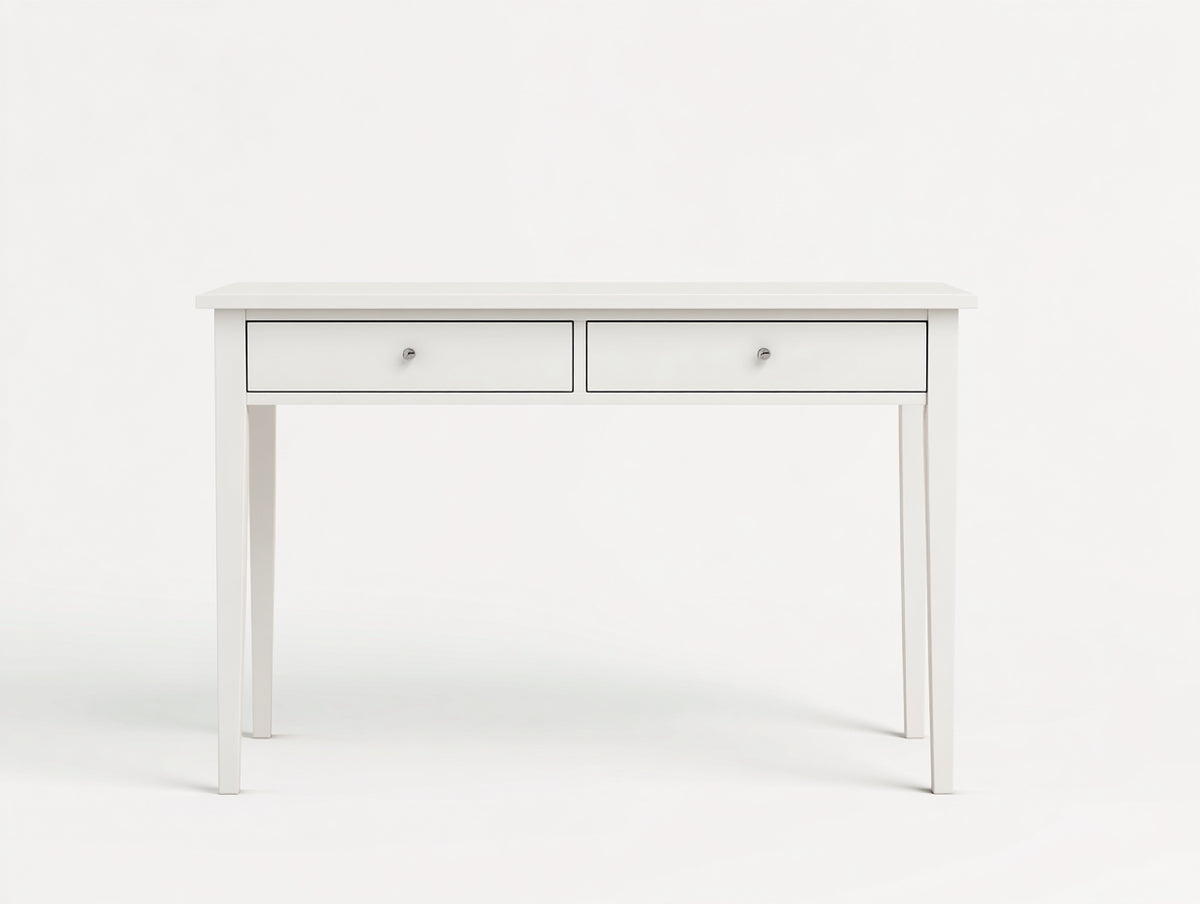 Schreibtisch-Holz-Metall-120×55×76 cm-Weiß/Silber-geradliniges Arbeitsdesign fürs Arbeitszimmer