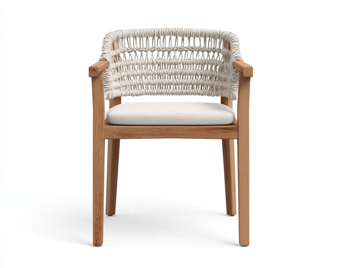 Chaise d'extérieur en bois et cordage 59×58×82 cm - beige et bois clair - avec accoudoirs