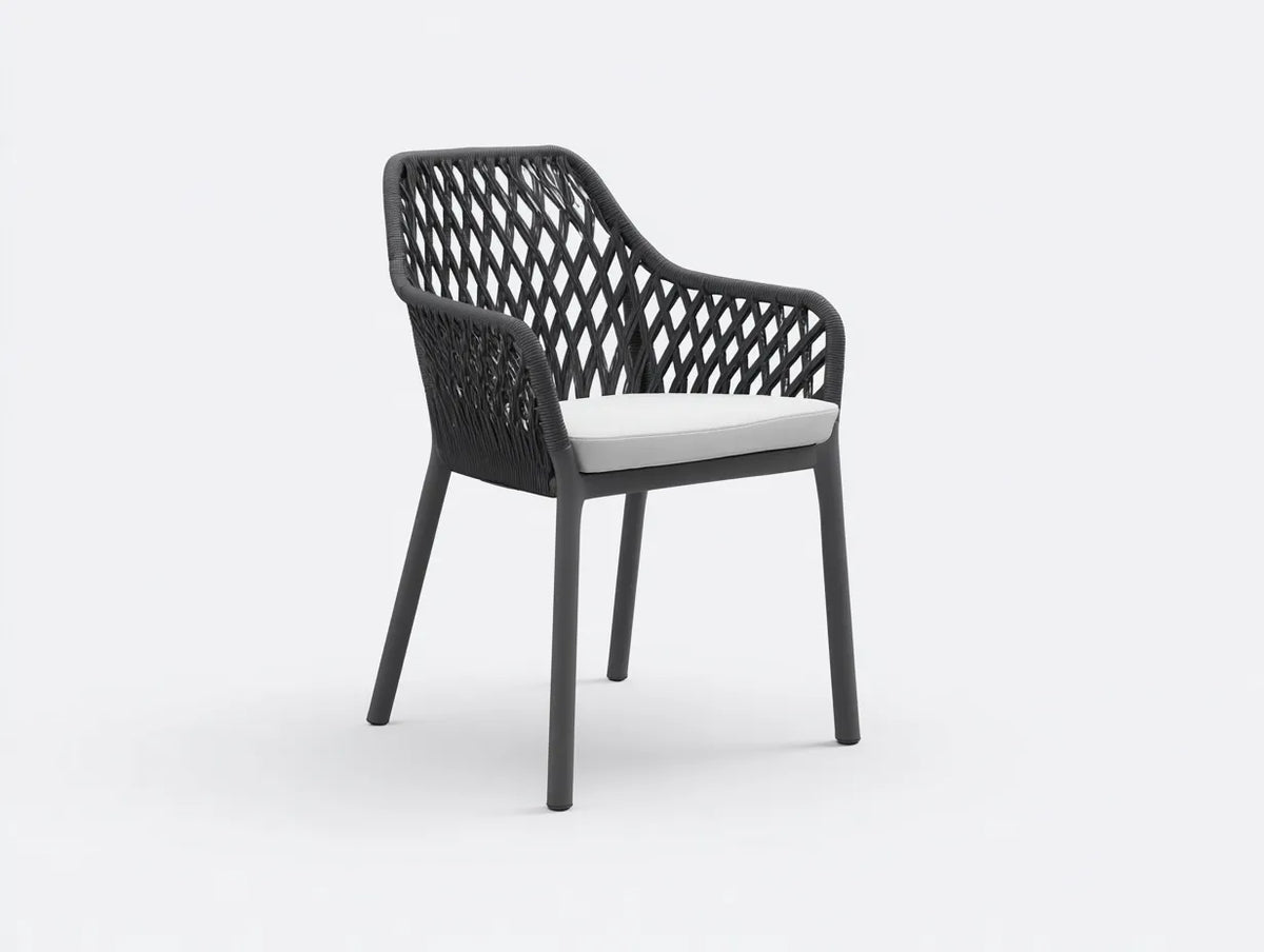 Chaise d'extérieur en aluminium et corde tressée 57×61×84 cm - gris foncé et blanc - avec accoudoirs