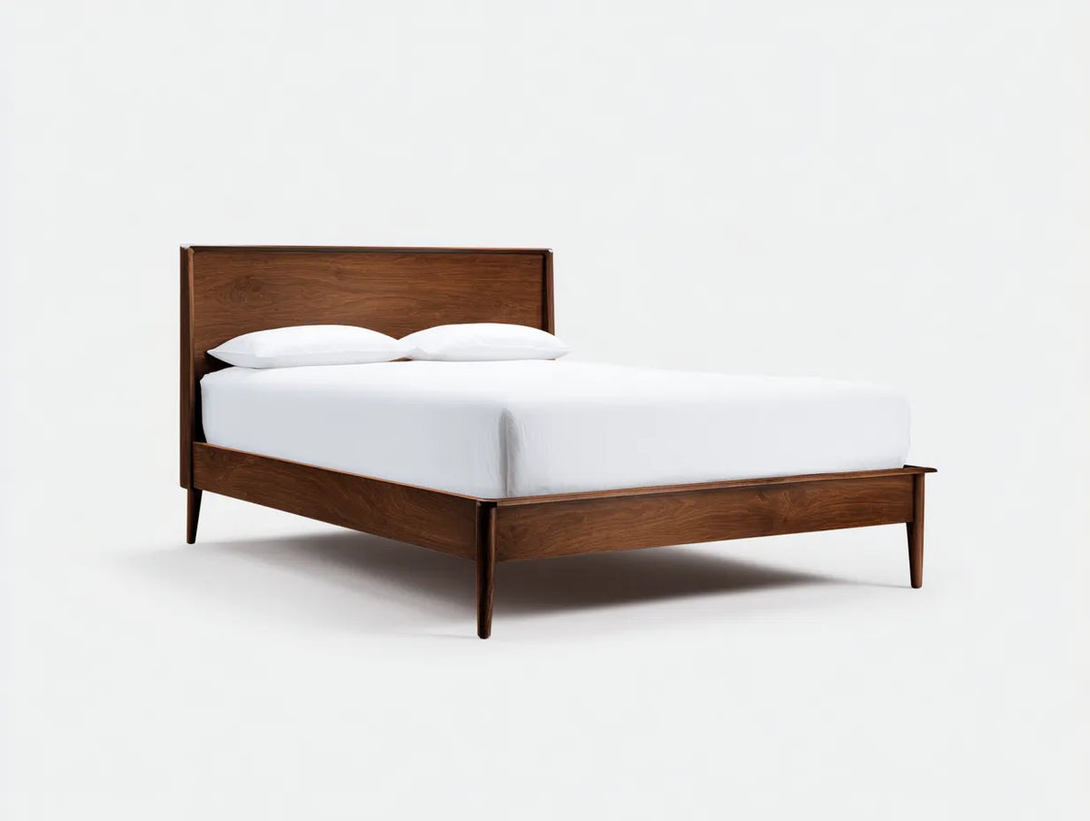 Lit double bois et tissu 216×168×120 cm - marron gris - tête de lit rembourrée