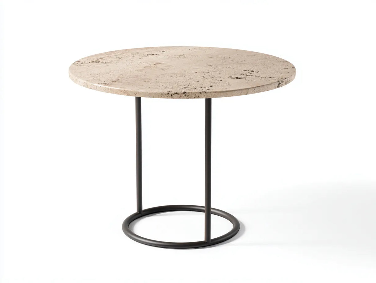 Table à manger extérieure ronde en pierre et métal 90×90×75 cm - beige et noir - style contemporain