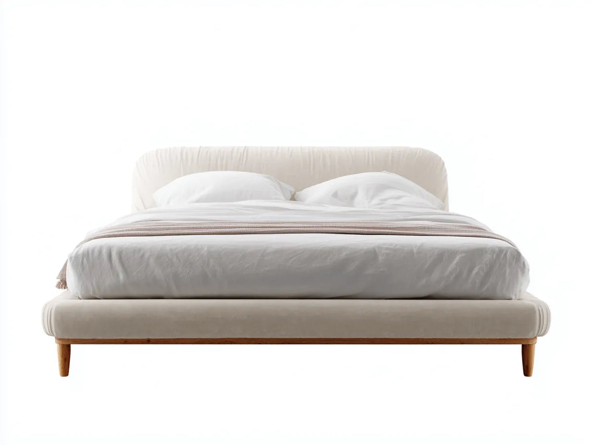 Lit double en tissu 212×170×100 cm - beige/bois - style organique contemporain