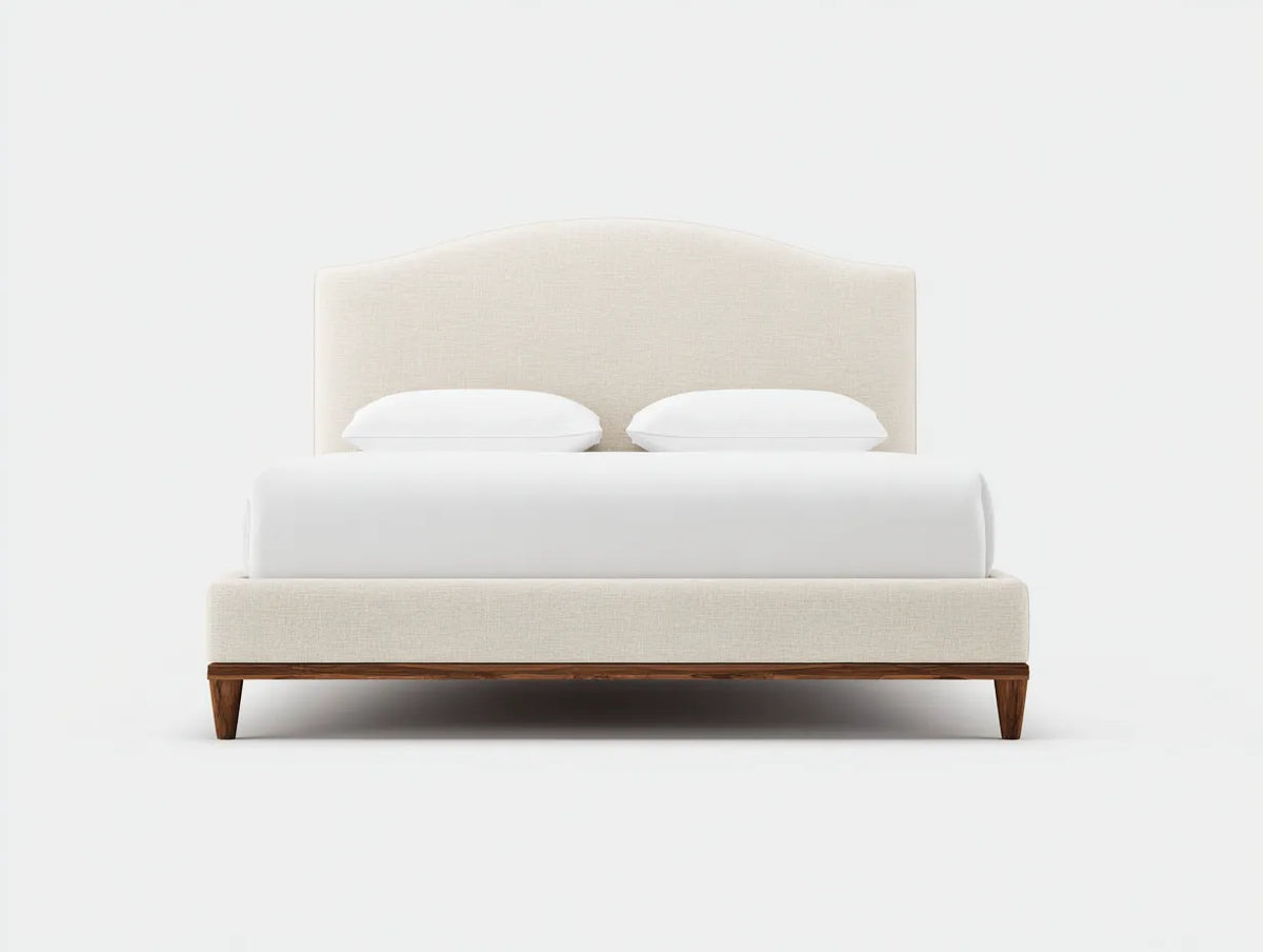 Lit double tapissé 215×170×118 cm - beige - tête de lit cintrée