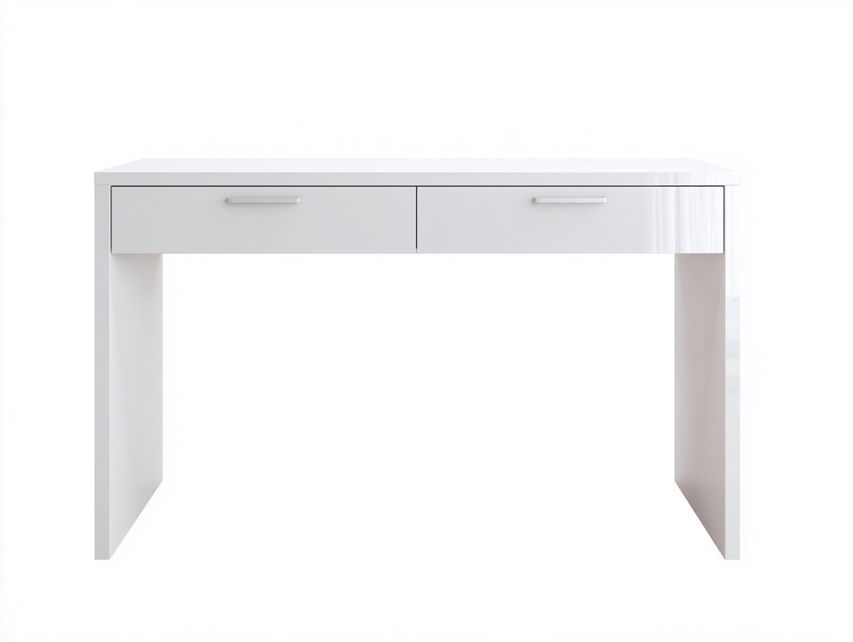 Schreibtisch-Holz-Metall-120×55×76 cm-Weiß/Silber-Hochglanzdesign fürs Arbeitszimmer
