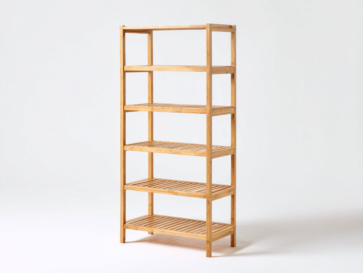 Bücherregal-Holz-82×35×181 cm-Natur-offenes Lamellendesign fürs Arbeitszimmer
