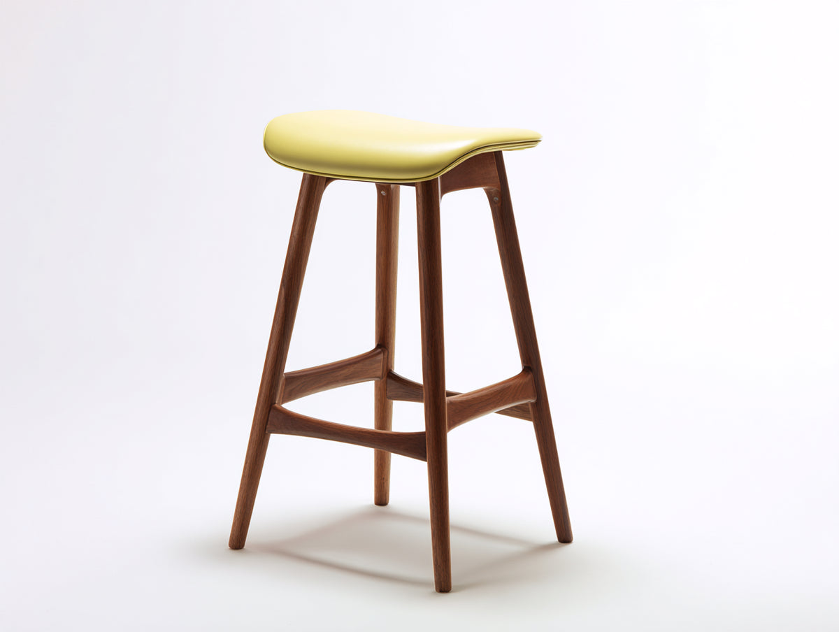 Barhocker-Holz-Polsterbezug-46×46×78 cm-Hellgelb/Dunkelbraun-runder Komfortsitz mit Fußauflage für Hausbar