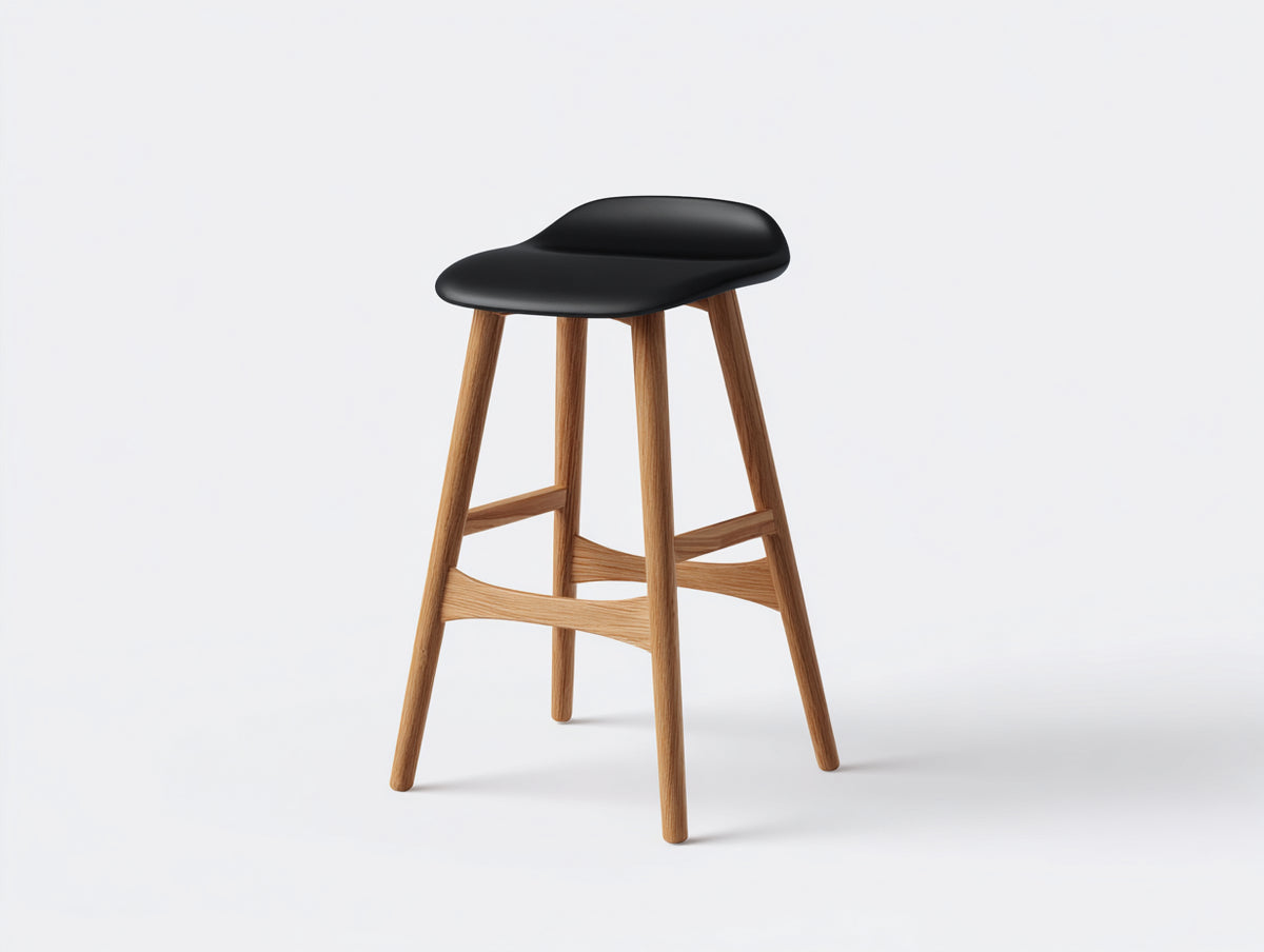 Barhocker-Holz und Kunststoff-47×49×87 cm-Schwarz/Natur-breite Sitzschale mit Fußauflage für die Hausbar