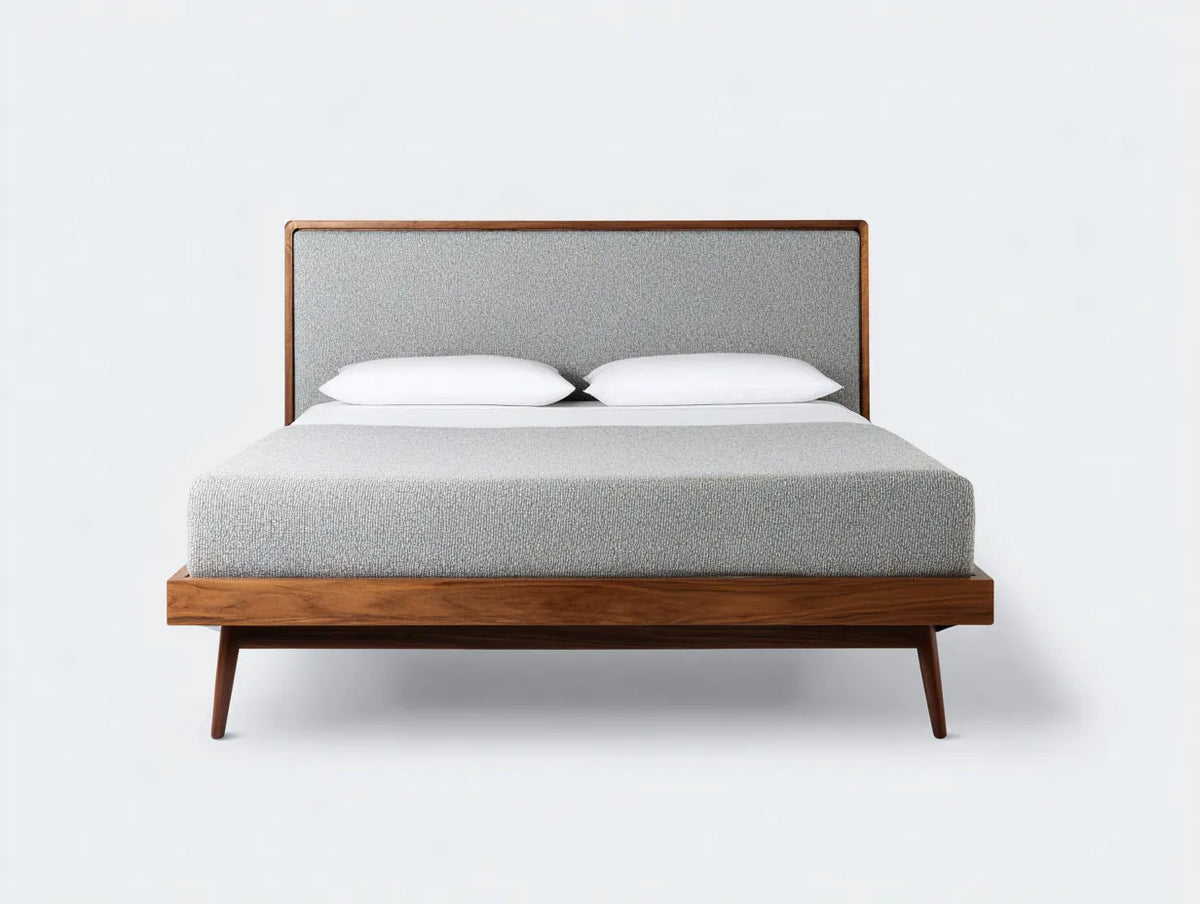 Lit double en bois 216×168×112 cm - marron - style épuré avec tête de lit pleine