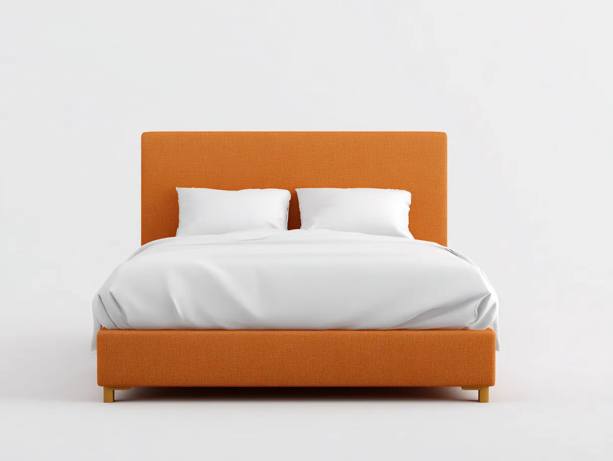 Lit double tapissé 210×170×110 cm - orange - tête de lit rembourrée