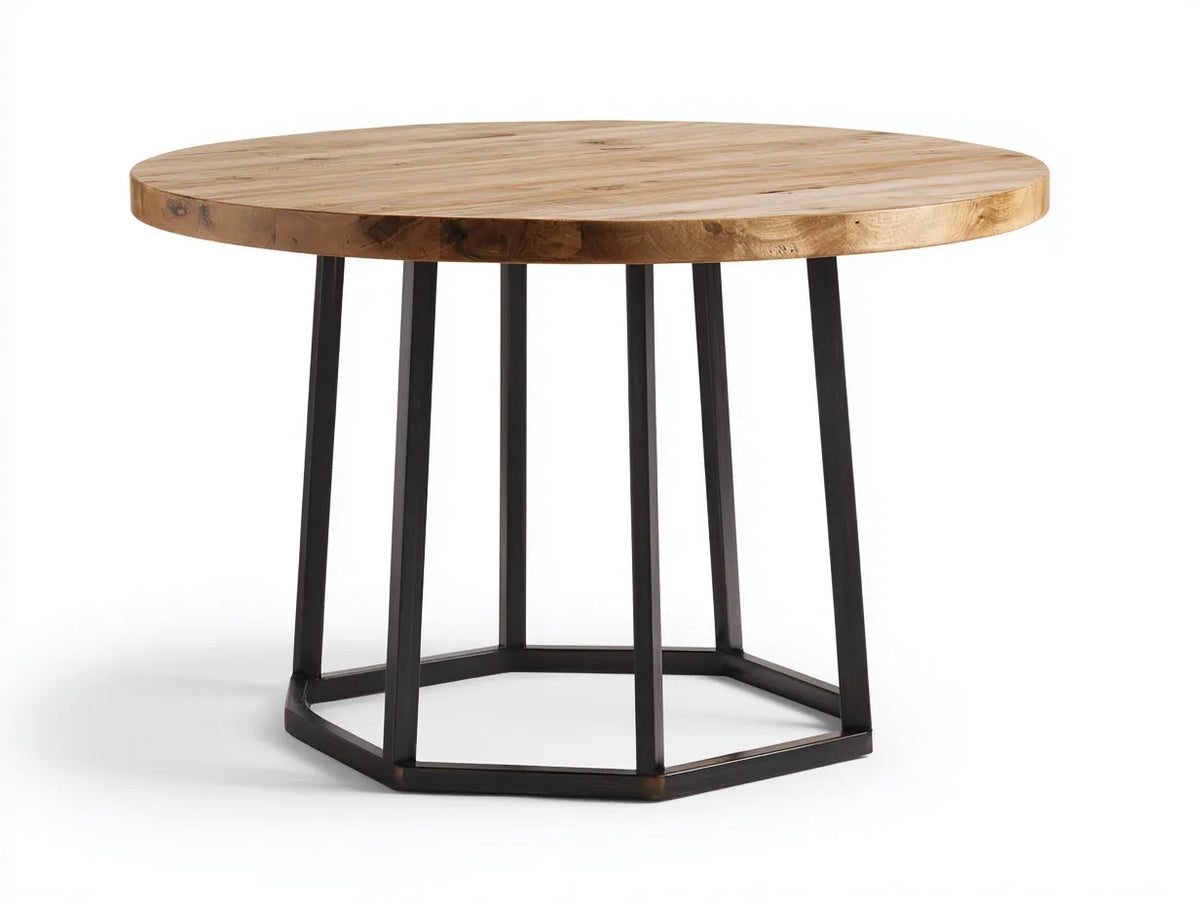 Table à manger extérieure ronde en bois et métal 110×110×75 cm - bois clair/noir - balcon contemporain