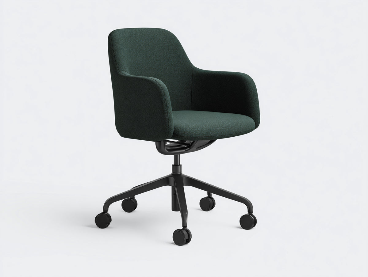 Computerstuhl-Strukturstoff-Metall-66×63×88 cm-Dunkelgrün/Schwarz-gepolsterte Sitzschale fürs Arbeitszimmer